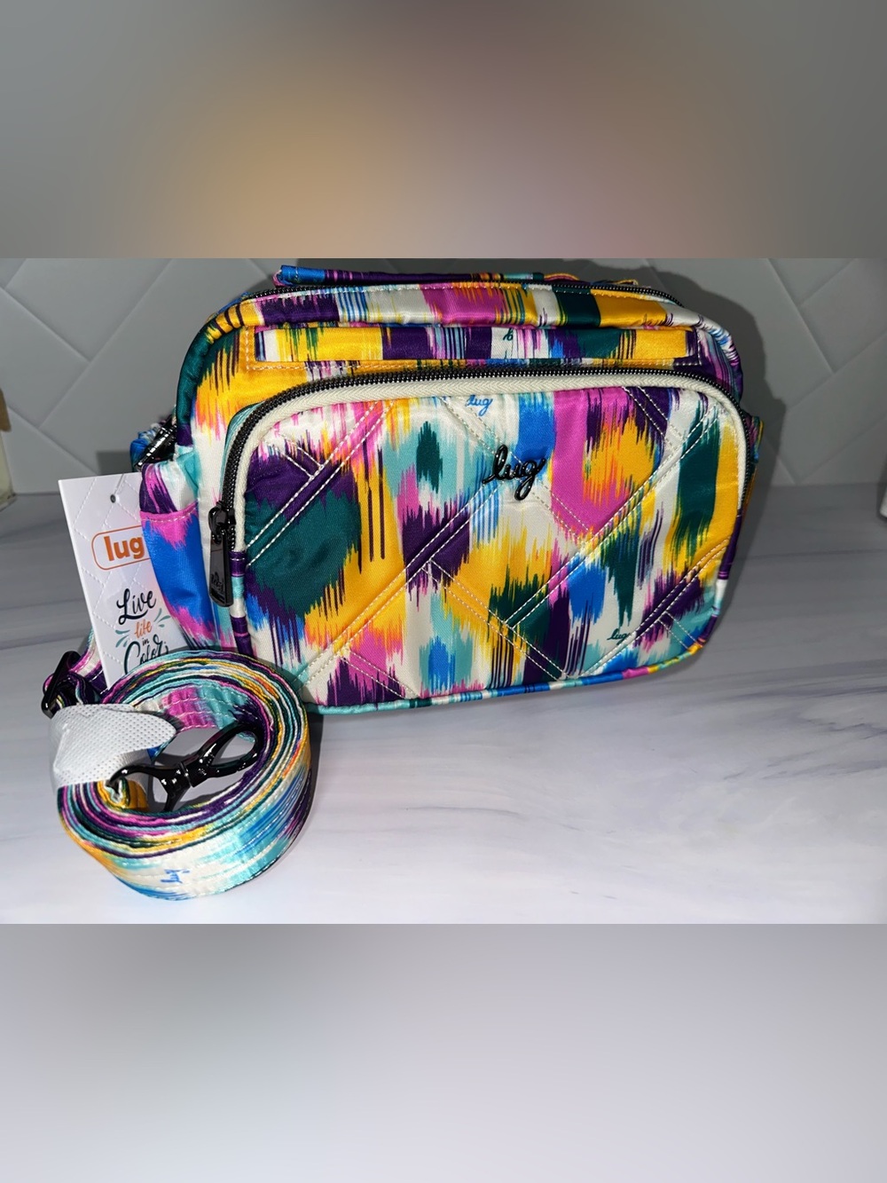 Lug Boomer crossbody in colorful Heart Ikat Multi - new!